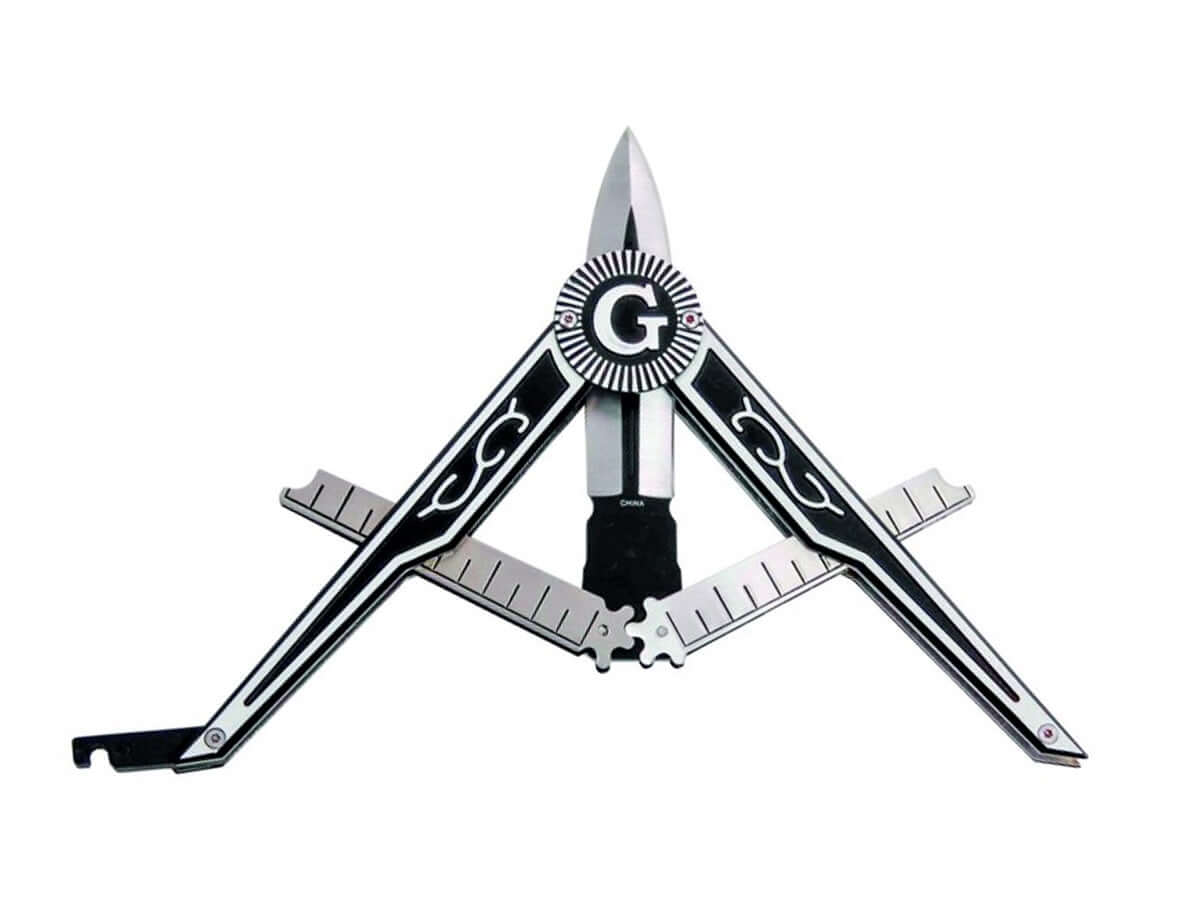 Couteau pliant Franc-Macon avec boite, symbole maçonnique, design décoratif,4 en 1 avec boîte de présentation.