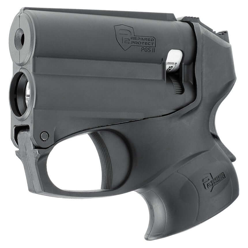 P2P Pistolet PGS II Kit Noir Lampe 200 lumens et bombe poivre 11ml vue de côté