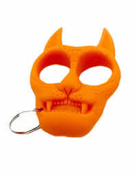 Porte-clef Tête de Chat Orange - outil de self-défense en forme de tête de chat, léger et ergonomique.