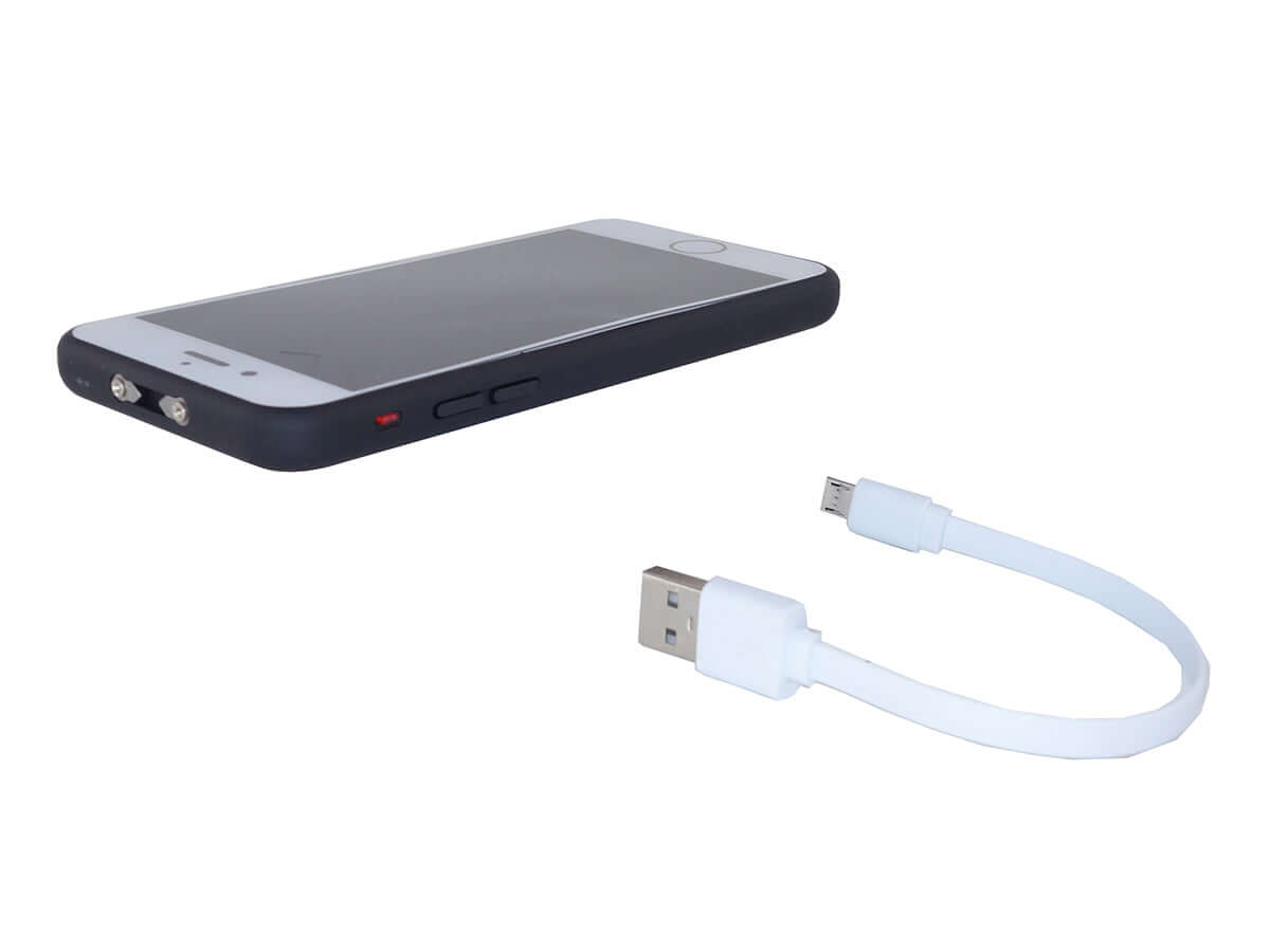 Shocker Phone 6 000 000 V blanc/écran noir Lampe 80Lm et Alarme avec câble USB.