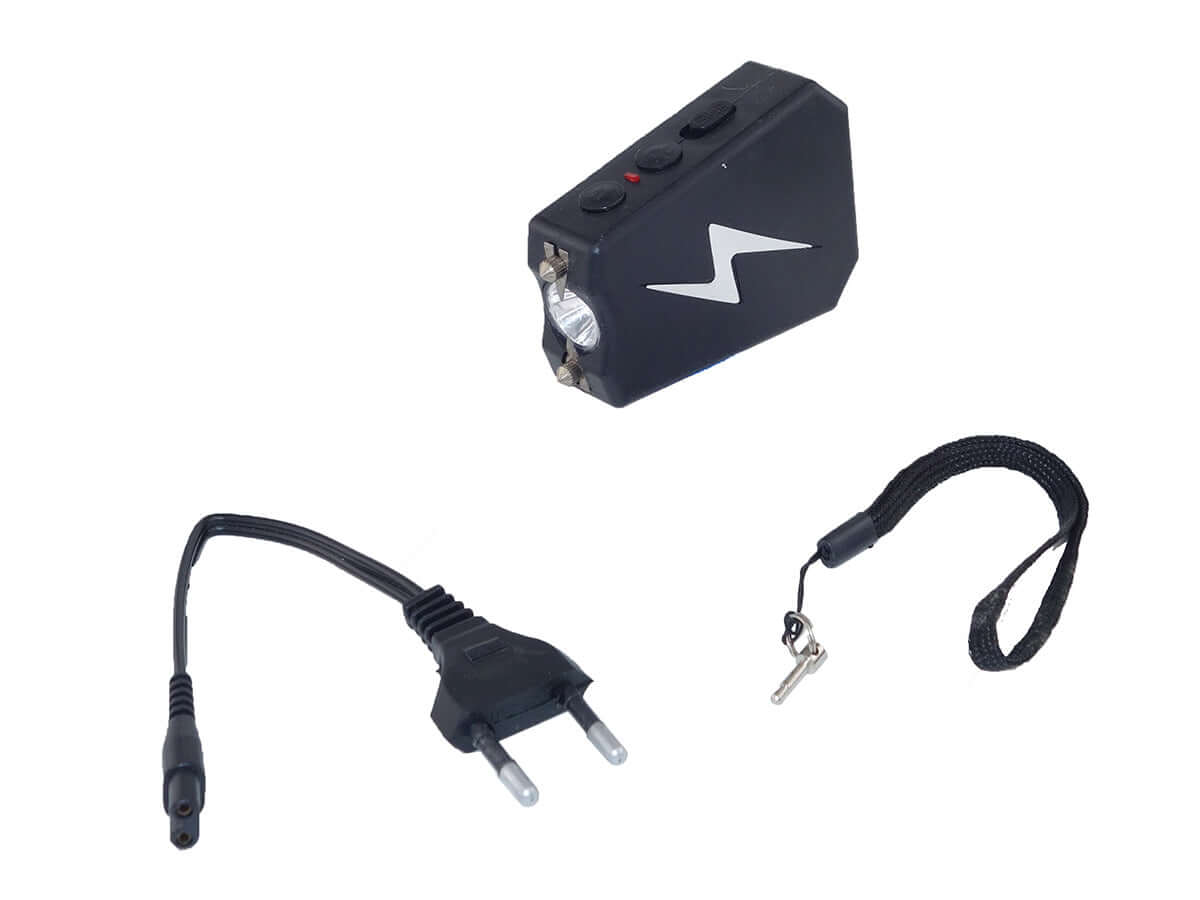 Shocker Mod 101 2 000 000 V avec lampe et dragonne, outil de défense compact avec accessoires.