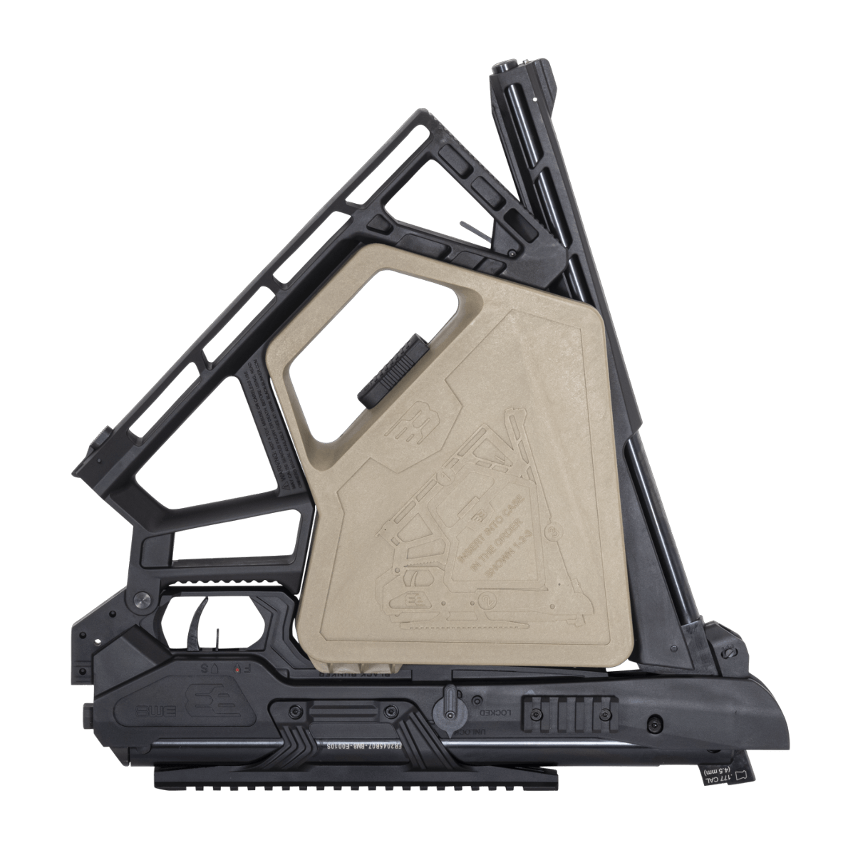 Black Bunker Carabine Pliante BM8 4.5mm Noir Break barrel 19.9J, vue pliée, design compact et robuste.