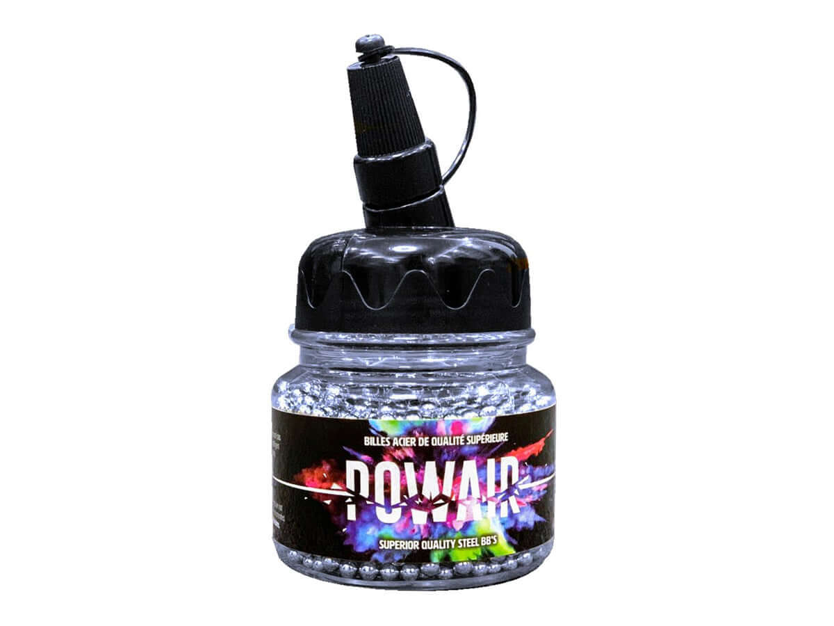 Powair Billes acier 4.5mm bb (x1500) dans un flacon avec couvercle pratique pour le tir de loisir.