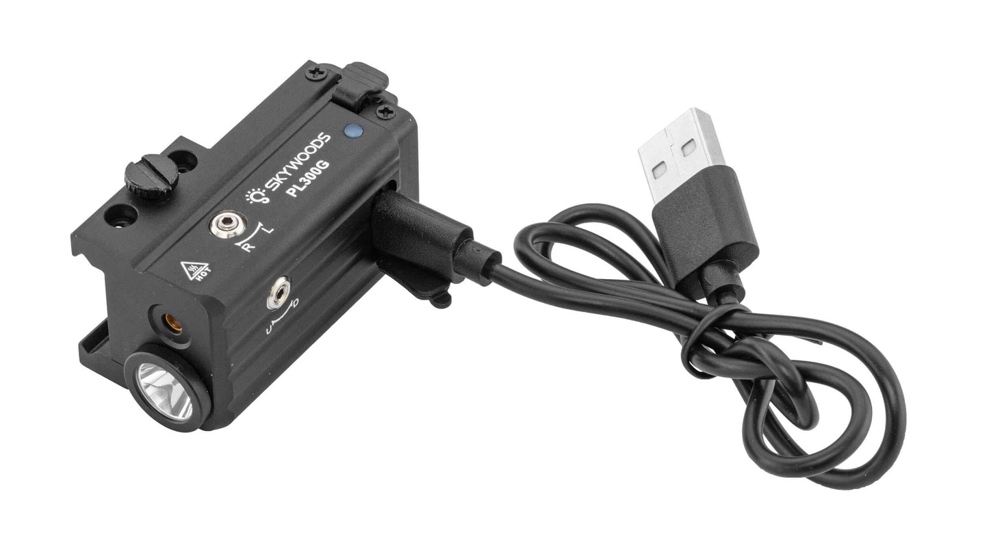 Skywoods Lampe tactique 300 Lm + laser vert IP66 USB avec câble de recharge