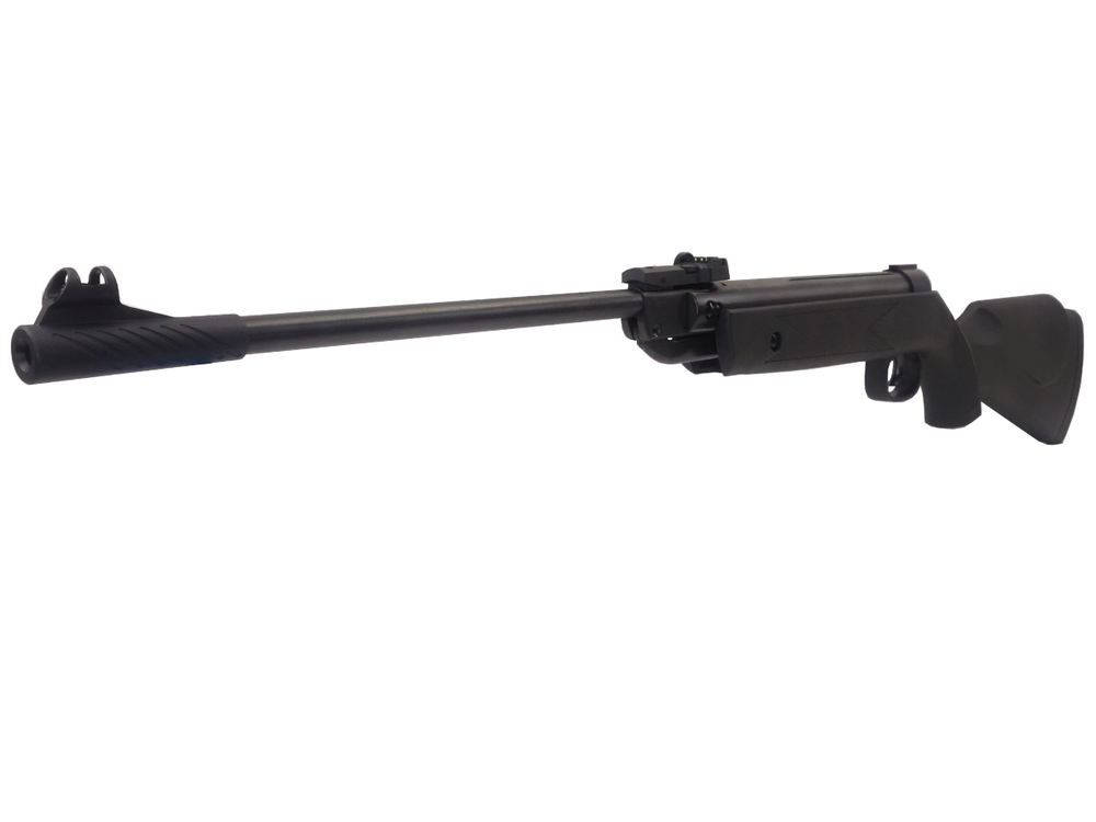 Stinger Carabine Pluton Noir 4.5mm (.177) Break barrel 7.5J side view showcasing its sleek black design.