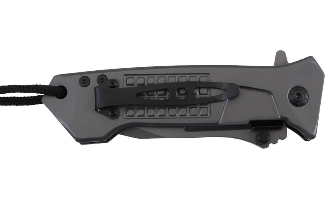 Couteau pliant Stinger Bora ST1 Lame 8.8cm avec cordon et clip vue de côté