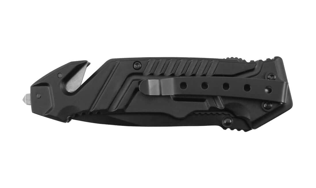 Couteau pliant Stinger Bora ST4 Lame 8,7cm Coupe/Clip-ceinture/Brise en position fermée, outil de secours compact.