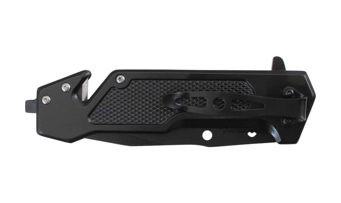 Couteau pliant Stinger Bora ST2 Lame 9,7cm avec coupe-ceinture/clip présenté de profil.