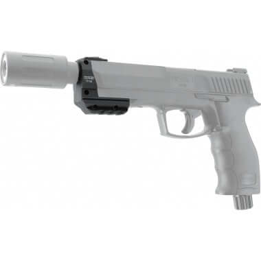 SUPPORT DE FIXATION ACCESSOIRES T4E TP50 GEN1 AVEC FILETAGE ET BAGUE PROTECTION sur pistolet.