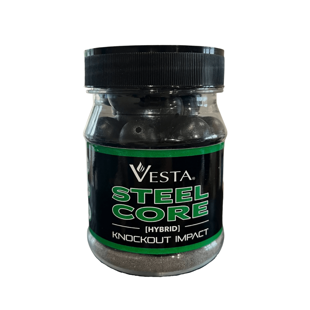 Balles VESTA STEEL CORE Cal.68 – Noyau acier en pot transparent, munitions de défense calibre .68.