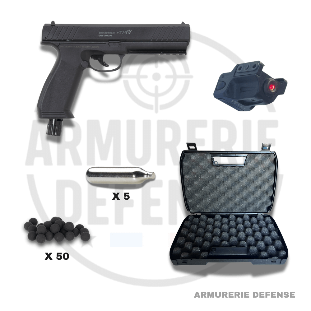 Pack Vesta PDW50 17J L1 tactique – Pistolet CO2, laser, cartouches et accessoire.