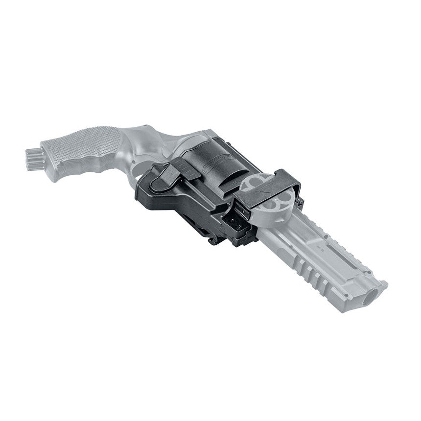 HOLSTER PADDLE POLYMER RETENTION BOUTON ET EMPL BARILLET T4E TR68 - revolver avec holster en polymère rigide.