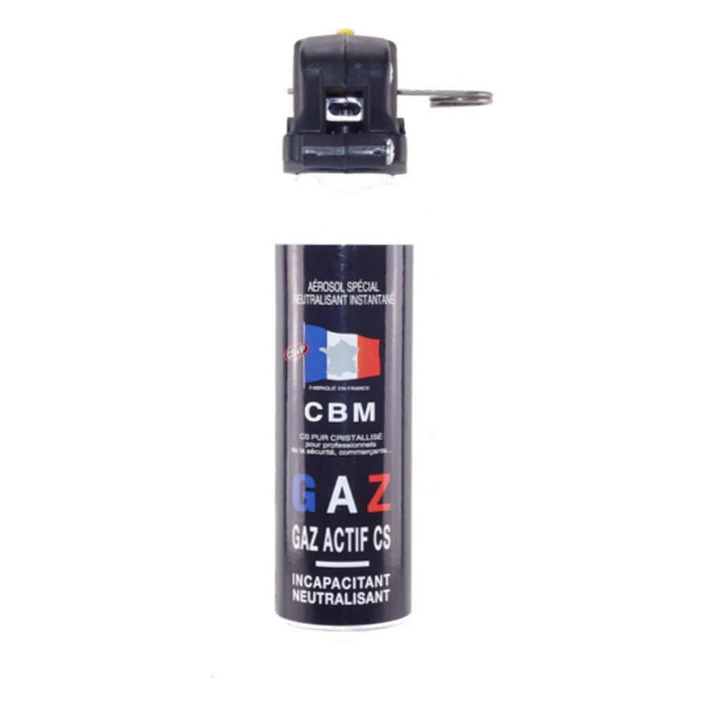 Aérosol de défense GAZ 100ML CS avec poignée standard, spray lacrymogène grande capacité.