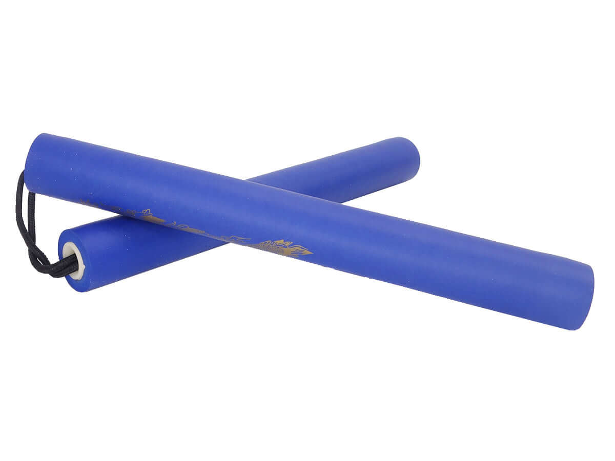 Nunchaku Mousse Bleu 29cm dia. 3.1cm Corde 13cm, nunchaku en mousse bleu pour l'apprentissage sécurisé des techniques martiales.