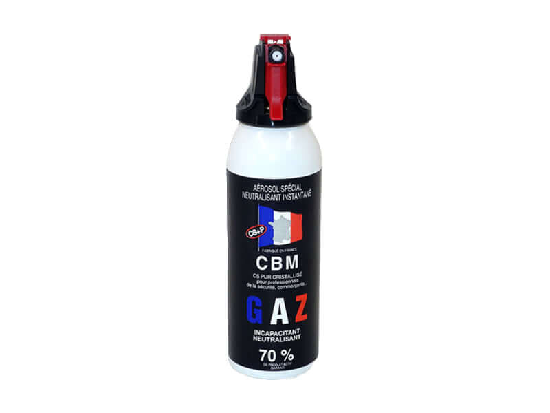 Aérosol de défense GAZ 100ML CS Accusol en spray, conçu pour situations de défense avec jet contrôlé.