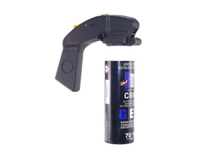 Aérosol de défense GEL 100ML CS Poignée Standard avec un design compact et une capacité de 70 ml.