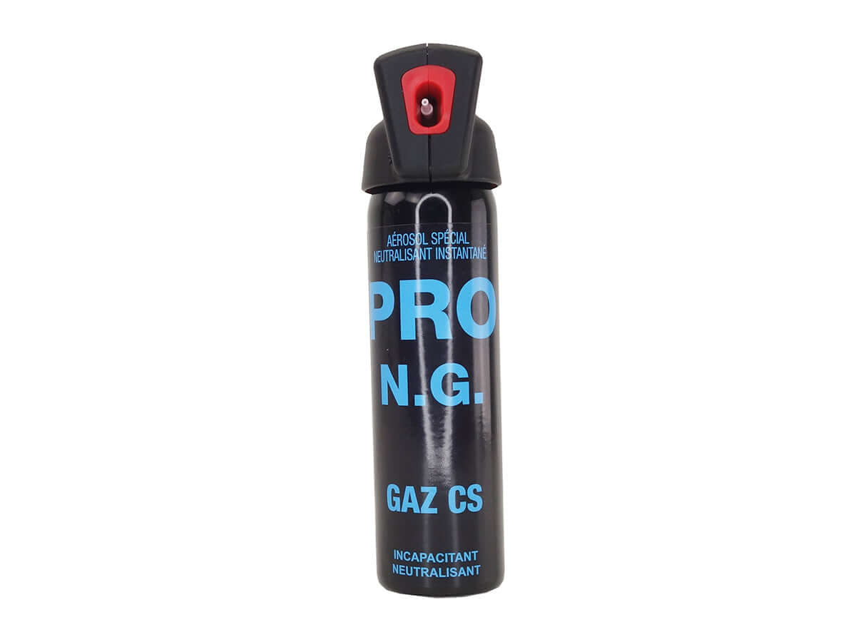 Aérosol de défense GAZ 100ML CS Poignée NG (22sec 5m) - aérosol CS professionnel pour défense personnelle.