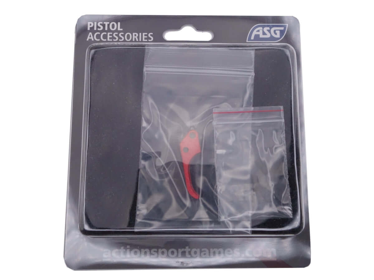 ASG Détente Custom SAO anodizée rouge pour CZ SP-01 Shadow dans son emballage.