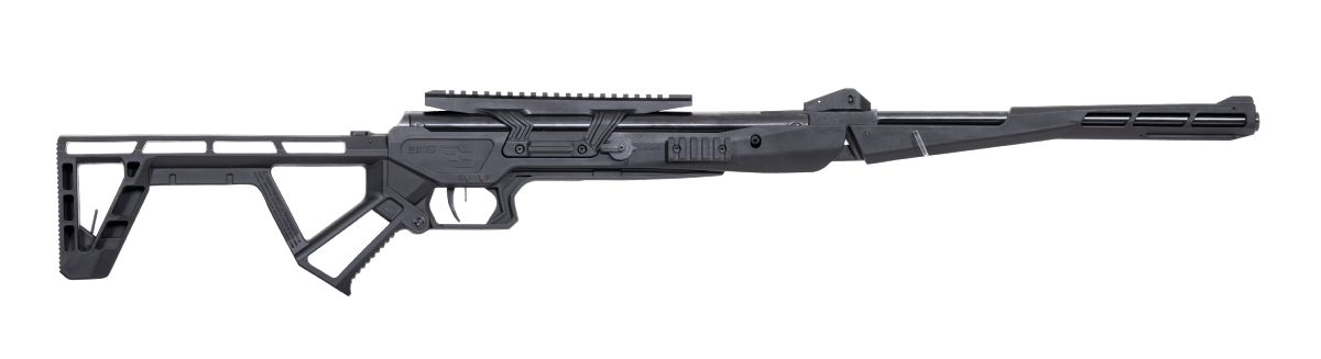 Black Bunker Carabine Pliante BM8 4.5mm Break barrel 19.9J vue de côté sur fond transparent.