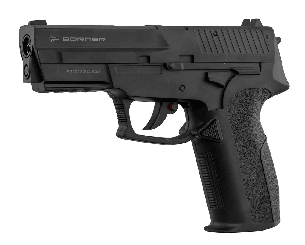 pistolet CO2 4.5mm BB Borner 2022 vue latérale, arme compacte et robuste pour tir de loisir.