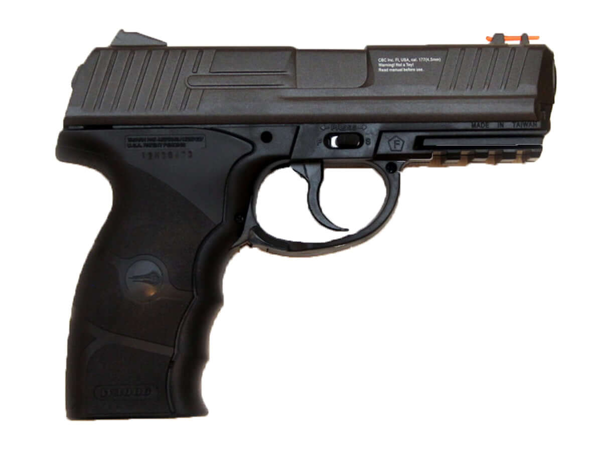 pistolet CO2 full metal 4.5mm vu de profil avec poignée ergonomique et détente visible.