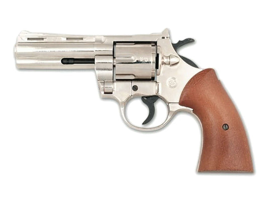 Bruni Magnum 380 9mm R.K Chrome C12 revolver design with chrome finish and wooden grip