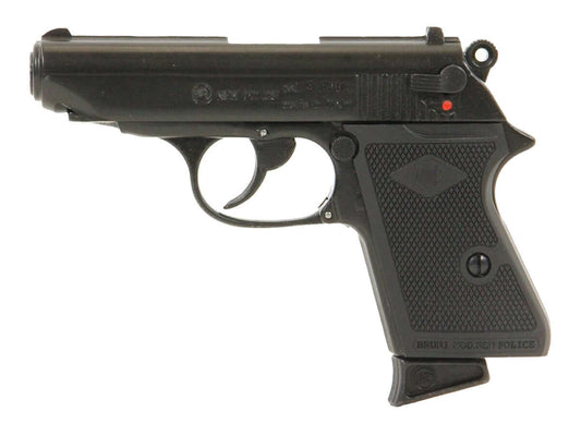 Bruni New Police 9mm P.A.K Noir C12 - pistolet semi-automatique noir, compact et discret, idéal pour dissuasion.