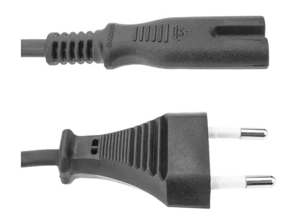 câble d'alimentation EU connecteur C7, vue des deux extrémités du câble secteur C7 avec prise européenne standard.