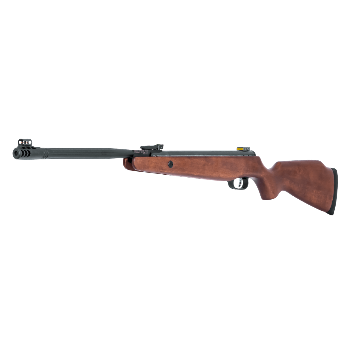 carabine Umarex R-FORCE bois 4.5mm vue latérale avec crosse en bois élégante et canon noir.