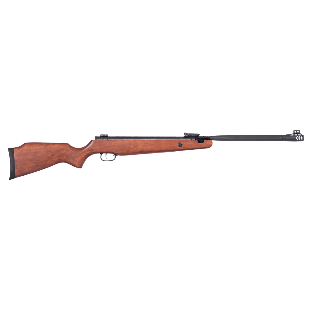 carabine Umarex R-FORCE bois 4.5mm vue latérale avec crosse en bois élégante et canon noir.