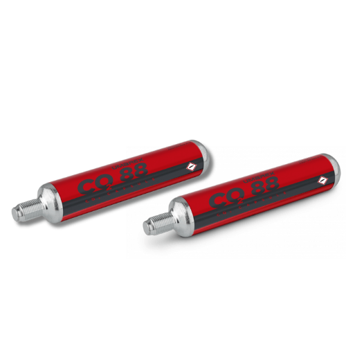 Cartouches co2 Umarex 88g x2, ensemble de deux cartouches co2 en métal rouge et argent.
