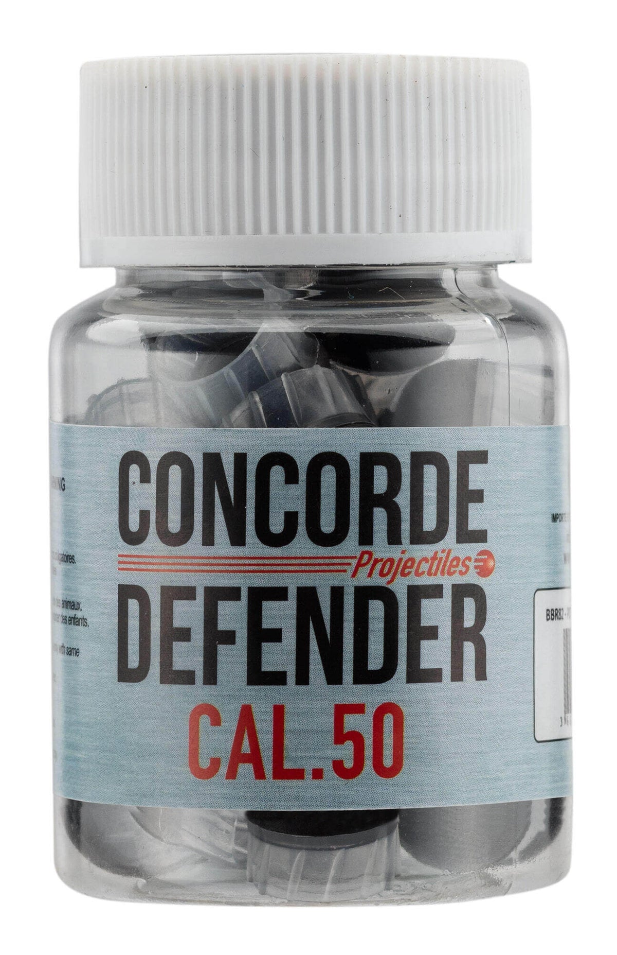 Concorde Defender Bouteille de balles de précision Cal 0.50 (x30) dans un bocal transparent.