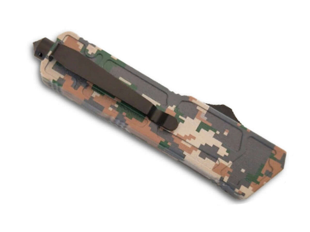 Couteau automatique brise-vitre lame 9cm Camo avec manche camouflage et clip
