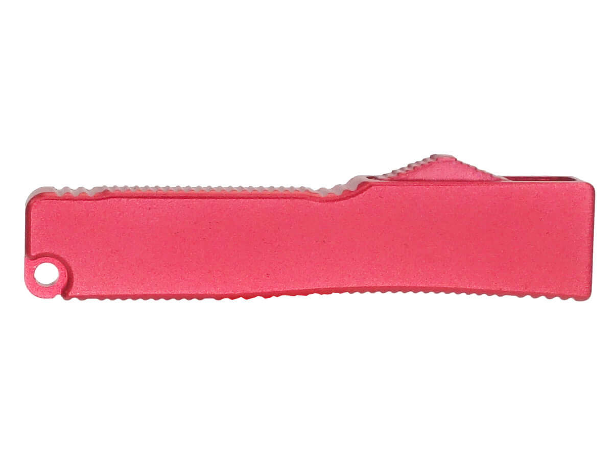 Couteau automatique Mini 8cm Rouge Lame 5cm – vue latérale du couteau rouge vif compact et léger.