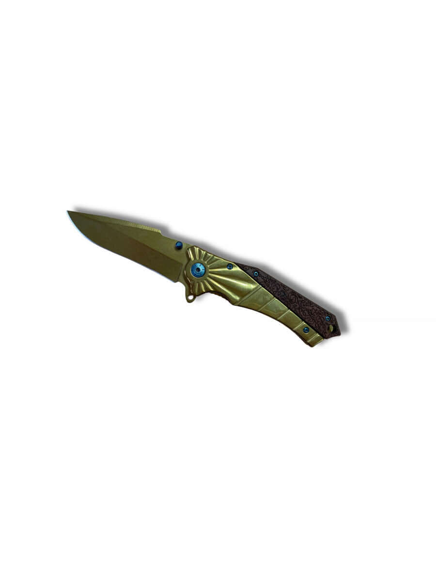 Couteau Golden Sun Ouv.Assistée Lame 9cm Clip Ceinture - Lame dorée de 9 cm avec clip et ouverture assistée.