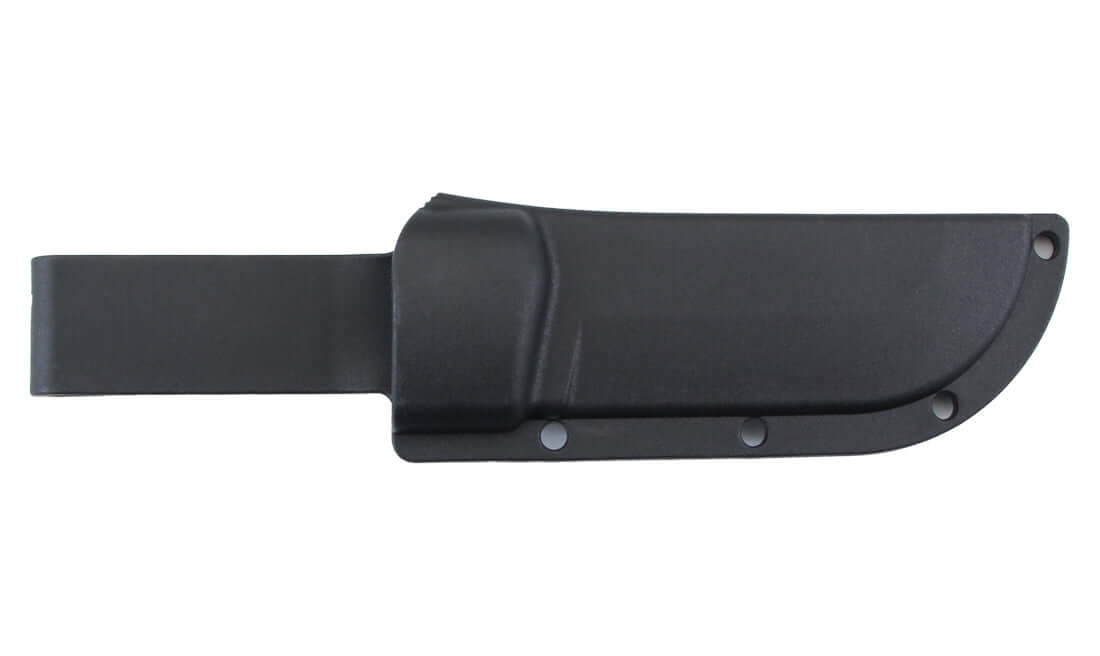 Couteau Lame fixe Stinger Mistral ST1 Lame 8cm avec étui, étui en plastique noir pour protection et transport.