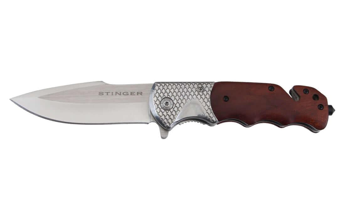 Couteau lame fixe Stinger Mistral, manche bois et métal, lame 10,7 cm pour outdoor et survie