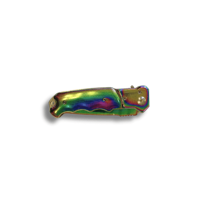 Couteau Métal anodisé manche ergonomique Lame 9cm, couteau pliant avec manche multicolore et ouverture assistée.