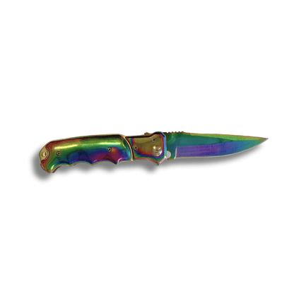 Couteau Métal anodisé manche ergonomique Lame 9cm - couteau pliant avec manche ergonomique et lame multicolore.