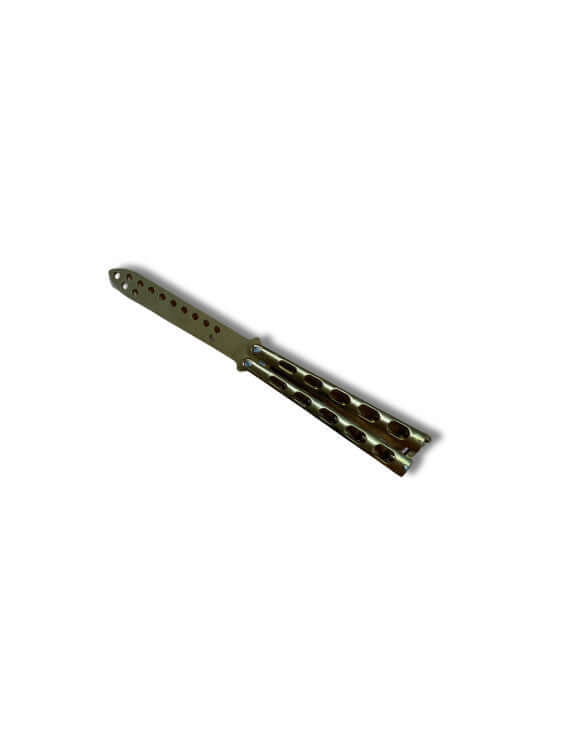 Couteau Papillon d'entraînement Doré Lame 10cm - non tranchant avec finition dorée.