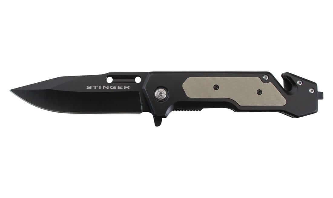 Couteau pliant Stinger Bora ST2 Lame 9,7cm avec coupe-ceinture/clip, design élégant et fonctionnalité pratique.