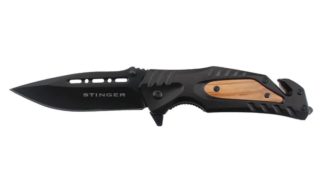 Couteau pliant Stinger Bora ST3 Lame 9,7cm avec coupe-ceinture/clip, offrant durabilité et fonctionnalité.