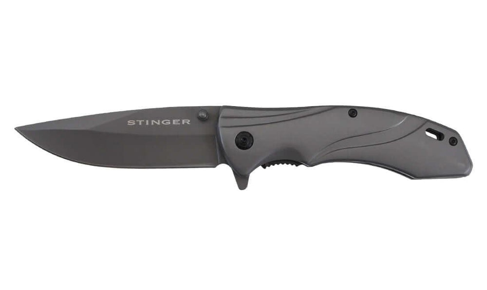 Couteau pliant Stinger Scirocco lame 9 cm, manche noir avec clip ceinture