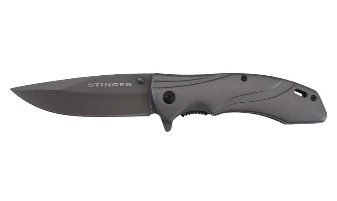 Couteau pliant Stinger Scirocco lame 9 cm, manche noir avec clip ceinture