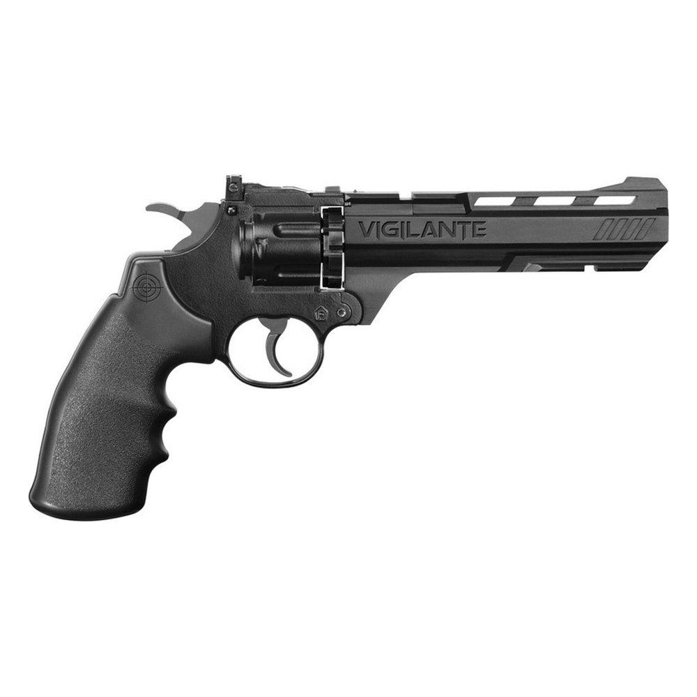 Revolver Crosman Vigilante CO2 calibre 4,5 mm noir, pour plombs diabolo et billes acier.