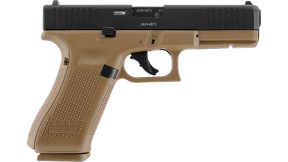 PIST GLOCK 17 GEN5 CAL 43 PAINTBALL T4E COYOTE side view of the tactical coyote color replica firearm