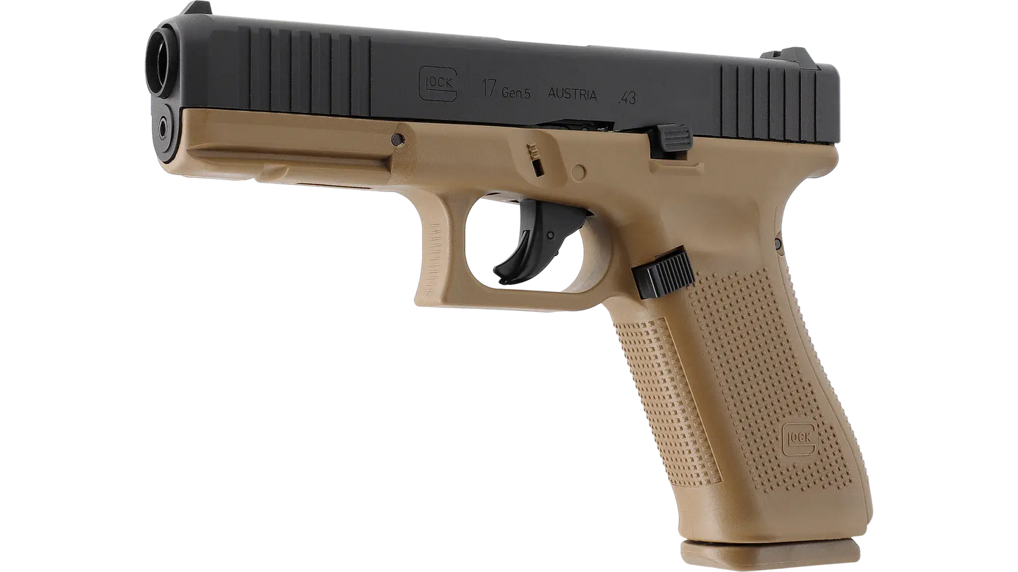 PIST GLOCK 17 GEN5 CAL 43 PAINTBALL T4E COYOTE - réplique d'entraînement CO₂ couleur Coyote.