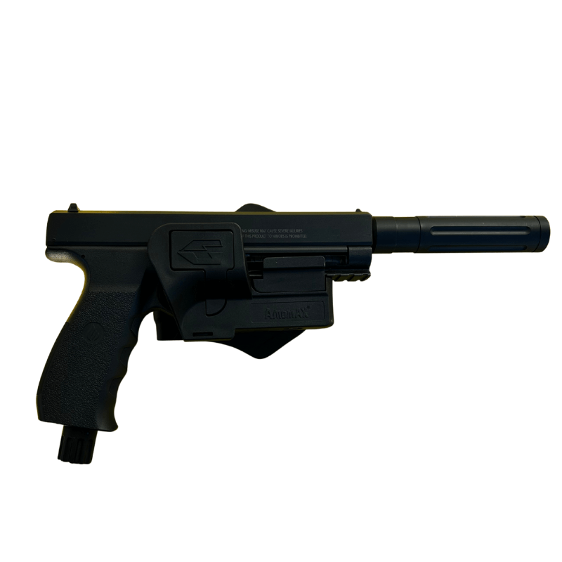 holster AMOMAX pour pistolets VESTA monté sur un pistolet noir avec un design tactique.