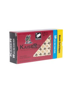 Kaiser Balles à blanc 9mm PAK. (x50) emballage de cartouches blanches pour pistolets d'alarme.