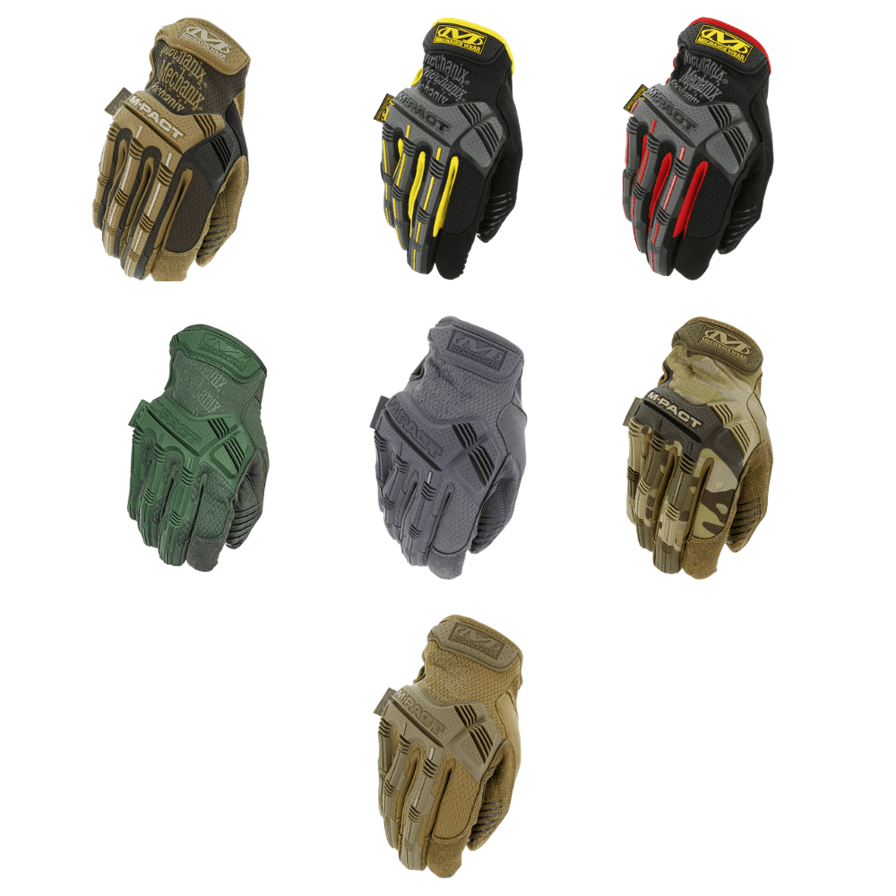 Gants Mechanix M-PACT disponibles en différentes couleurs pour protection et confort renforcés